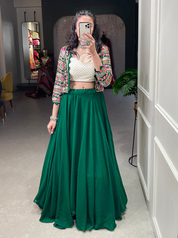 Green Color Georgette Lehenga Choli With Embroidery Work Koti