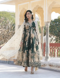 Green Digital Printed Russian Silk Zari Sequins Embroidered Gown - women's fashion mart
