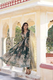 Green Digital Printed Russian Silk Zari Sequins Embroidered Gown - women's fashion mart