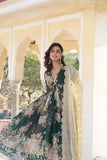 Green Digital Printed Russian Silk Zari Sequins Embroidered Gown - women's fashion mart