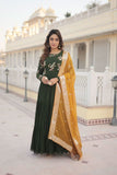 Green Georgette Embroidered Gown with dupatta -Gowns M / Green women's fashion mart