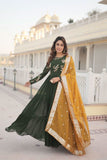 Green Georgette Embroidered Gown with dupatta -Gowns M / Green women's fashion mart