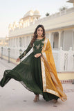 Green Georgette Embroidered Gown with dupatta -Gowns M / Green women's fashion mart