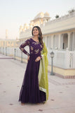 Green Georgette Embroidered Gown with dupatta -Gowns M / Purple women's fashion mart