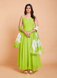 Green Plain Work Fancy Gown in Faux Georgette -Gowns Semi Stitched women's fashion mart