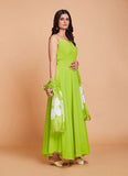 Green Plain Work Fancy Gown in Faux Georgette -Gowns Semi Stitched women's fashion mart