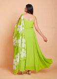 Green Plain Work Fancy Gown in Faux Georgette -Gowns Semi Stitched women's fashion mart