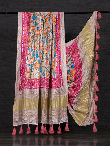 Grey Color Digital Floral Printed Pure Gaji silk Dupatta - women's fashion mart