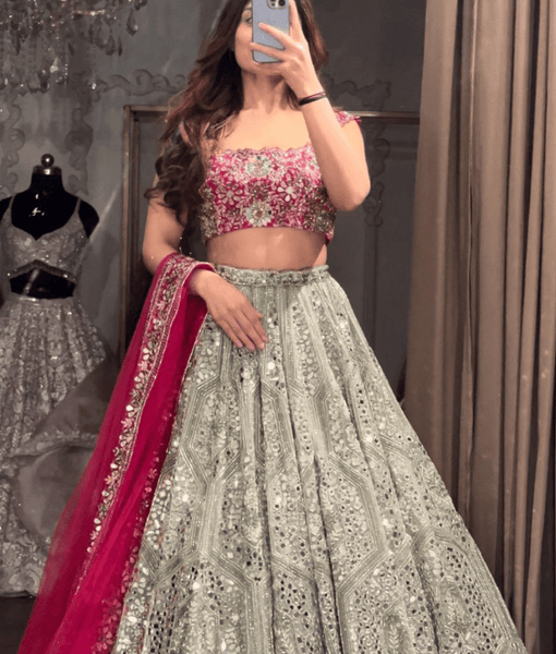 Grey Colour Designer Sequence Work On Premium Georgette Lehenga Choli - women's fashion mart