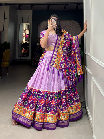Lavender Color Patola Print With Foil Work Tussar Silk Lehenga Choli - women's fashion mart