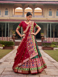 Green Color Hyderabadi Patola With Foil Print Tussar Silk Lehenga Choli - women's fashion mart