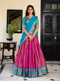 Pink Kanchipuram Lehenga Choli with Elegant Zari Weaving Details  women's fashion mart