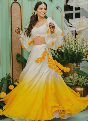 Haldi Special Yellow And White Georgette Simple Lehenga Choli - women's fashion mart