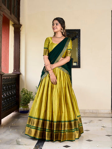Parrot Color Weaving Work With Paithani Concept Cotton Silk Lehenga Choli - women's fashion mart