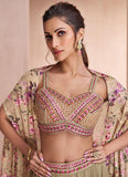 Hazy Green Printed Sequins Embroidered Cape Style Designer Top Palazzo Suit - women's fashion mart