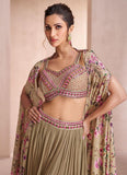 Hazy Green Printed Sequins Embroidered Cape Style Designer Top Palazzo Suit - women's fashion mart