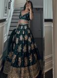 Heavy Embroidered Work Japan Satin Green Bridal Lehenga Choli - women's fashion mart