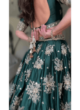Heavy Embroidered Work Japan Satin Green Bridal Lehenga Choli - women's fashion mart