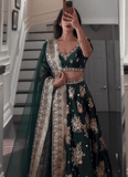 Heavy Embroidered Work Japan Satin Green Bridal Lehenga Choli - women's fashion mart