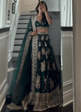 Heavy Embroidered Work Japan Satin Green Bridal Lehenga Choli - women's fashion mart