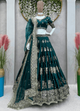 Heavy Embroidered Work Japan Satin Green Bridal Lehenga Choli - women's fashion mart