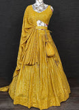 Heavy Sequins Mustard Yellow Flared Lehenga -Lehenga Choli Semi Stitched women's fashion mart