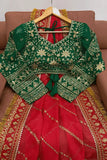 Indian Actress Janhvi Kapoor Red Karwa Chauth Saree -Saree Red women's fashion mart