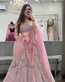 Sabyasachi Designer peach-pink Lehenga Choli Embellished With Beautiful Shimmer Dori Work Wedding Lehenga Choli Party Wear Lehenga Choli | Ready To Wear  women's fashion mart