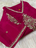 Pink cotton silk embroidered straight kurta set with dupatta  women's fashion mart