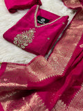 Pink cotton silk embroidered straight kurta set with dupatta  women's fashion mart