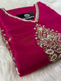 Pink cotton silk embroidered straight kurta set with dupatta  women's fashion mart