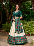 Green Color Patola Print With Tussar Silk Lehenga Choli - women's fashion mart