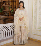 Ivory Embellished Sharara Suit with Dupatta -Salwar Kameez M / Ivory women's fashion mart