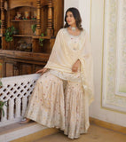 Ivory Embellished Sharara Suit with Dupatta -Salwar Kameez M / Ivory women's fashion mart