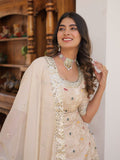 Ivory Embellished Sharara Suit with Dupatta -Salwar Kameez M / Ivory women's fashion mart