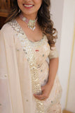 Ivory Embellished Sharara Suit with Dupatta -Salwar Kameez M / Ivory women's fashion mart