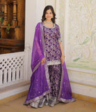Ivory Embellished Sharara Suit with Dupatta -Salwar Kameez M / Purple women's fashion mart