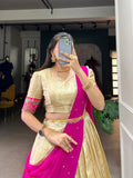 Off-White Jacquard Silk Lehenga Choli with Elegant Ikkat Weaving Details  women's fashion mart