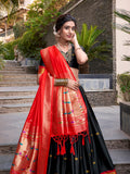 Black Color Zari Weaving Work Jacquard Silk(Paithani) Lehenga Choli
