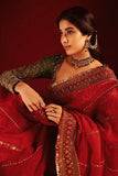 Indian Actress Janhvi Kapoor Red Karwa Chauth Saree -Saree Red women's fashion mart