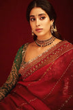 Indian Actress Janhvi Kapoor Red Karwa Chauth Saree -Saree Red women's fashion mart