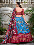 Firozi Color Pichwai With Patola Print And Zari Weaving Border Tussar Silk Voni Lehenga Choli - women's fashion mart