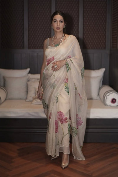 Kamal Beige Organza Silk Saree - women's fashion mart