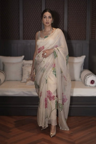 Kamal Beige Organza Silk Saree - women's fashion mart