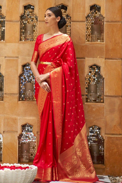 Bright Red Banarasi Saree -Kanjivaram Saree Default Title women's fashion mart