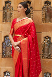 Bright Red Banarasi Saree -Kanjivaram Saree Default Title women's fashion mart