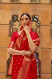 Bright Red Banarasi Saree -Kanjivaram Saree Default Title women's fashion mart