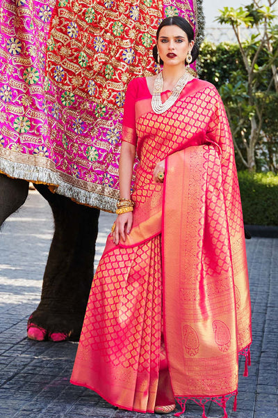 Deep Pink Woven Kanjivaram Saree - Special Wedding Edition -Kanjivaram Saree Default Title women's fashion mart