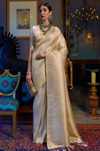 Light Golden Kanjivaram Saree -Kanjivaram Saree Default Title women's fashion mart