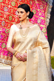 White Gold Woven Kanjivaram Saree - Special Wedding Edition -Kanjivaram Saree Default Title women's fashion mart